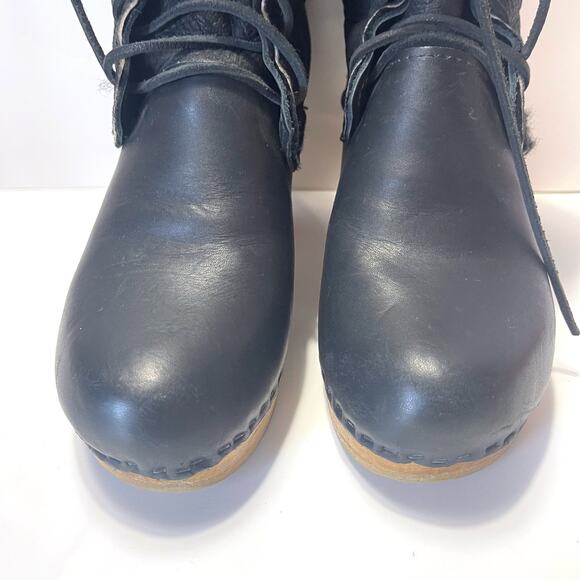 NO. 6 Clog Shearling Lined Lace Up Leather Boot in Black Size 38/8 - Picture 5 of 14